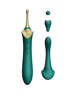 Вагінально-кліторальний вібратор Zalo — Bess Turquoise Green, багатофункціональний із насадками