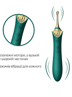 Вагінально-кліторальний вібратор Zalo — Bess Turquoise Green, багатофункціональний із насадками