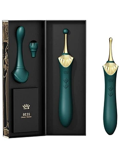 Вагінально-кліторальний вібратор Zalo — Bess Turquoise Green, багатофункціональний із насадками