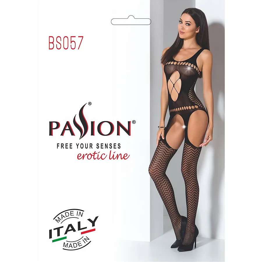 Бодістокінг Passion BS057 , комбінезон, імітація панчох і пояса