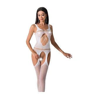 Бодістокінг Passion BS057 white, комбінезон, імітація панчіх і пояса