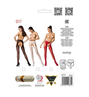 Колготки-бодістокінги з відкритим доступом Passion S017 One Size, , імітація панчіх та пояса