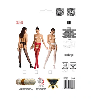 Сітчасті панчохи-стокінги Passion S020 One Size, , ажурний візерунок, імітація пояса з гартерам