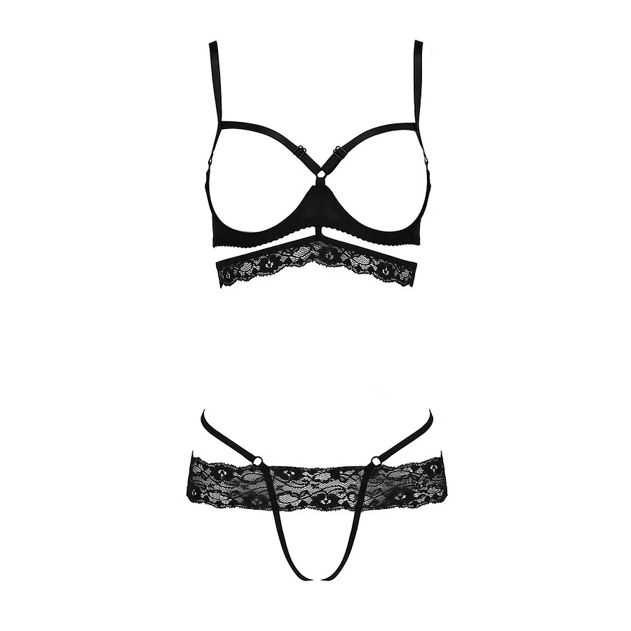 Комплект білизни Passion Exclusive SARIA SET OpenBra , , стрепи, відкритий ліф, стрінги
