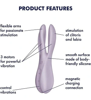 Кліторальний вібратор Satisfyer Threesome 2 Violet, 3 гнучкі пальчики, 3 мотори