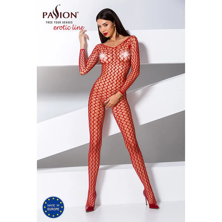 Бодістокінг Passion BS068 , комбінезон, велика сітка, довгий рукав