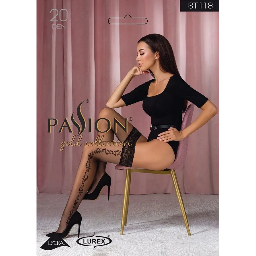 Панчохи Passion ST118 , на ажурній силіконовій резинці, з бічним вертикальним малюнком
