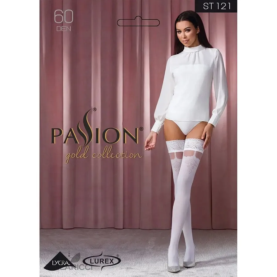 Панчохи Passion ST121 на ажурній силіконовій резинці з квітковим орнаментом і вертикальним
