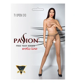 Тілесні колготки з відкритим доступом, контрастна лінія Passion TIOPEN 010 5 (20 den), beige