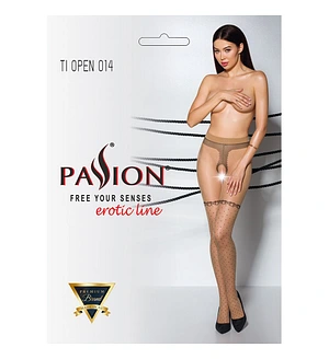 Тілесні колготки з відкритим доступом, імітація панчіх Passion TIOPEN 014 5 (20 den), beige