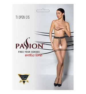 Тілесні колготки з доступом, контрастна подвійна резинка Passion TIOPEN 015 (20 den) beige
