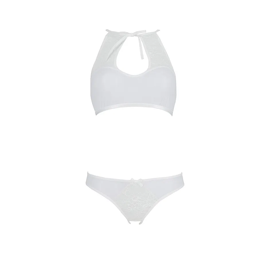 Комплект: бра, трусики з ажурним декором та відкритим кроком URSULA SET L/XL, white
