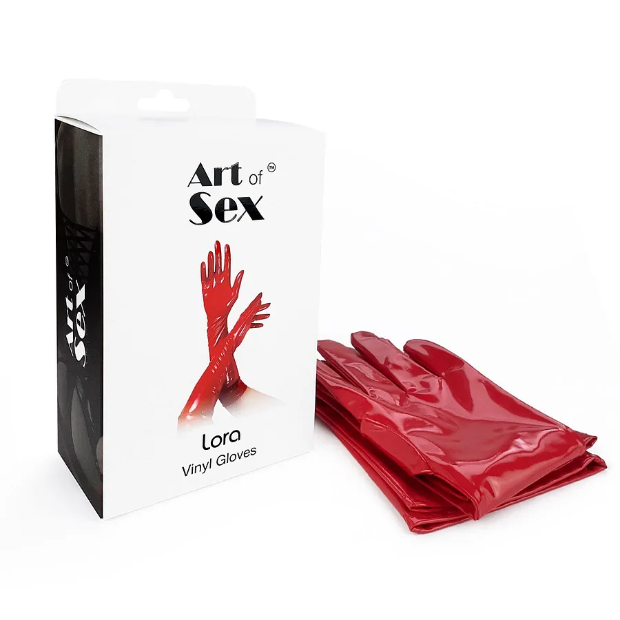 Глянсові вінілові рукавички Art of Sex - Lora, , колір Червоний