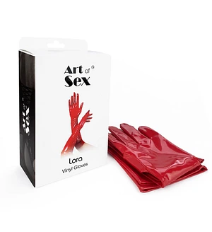 Глянсові вінілові рукавички Art of Sex - Lora, , колір Червоний