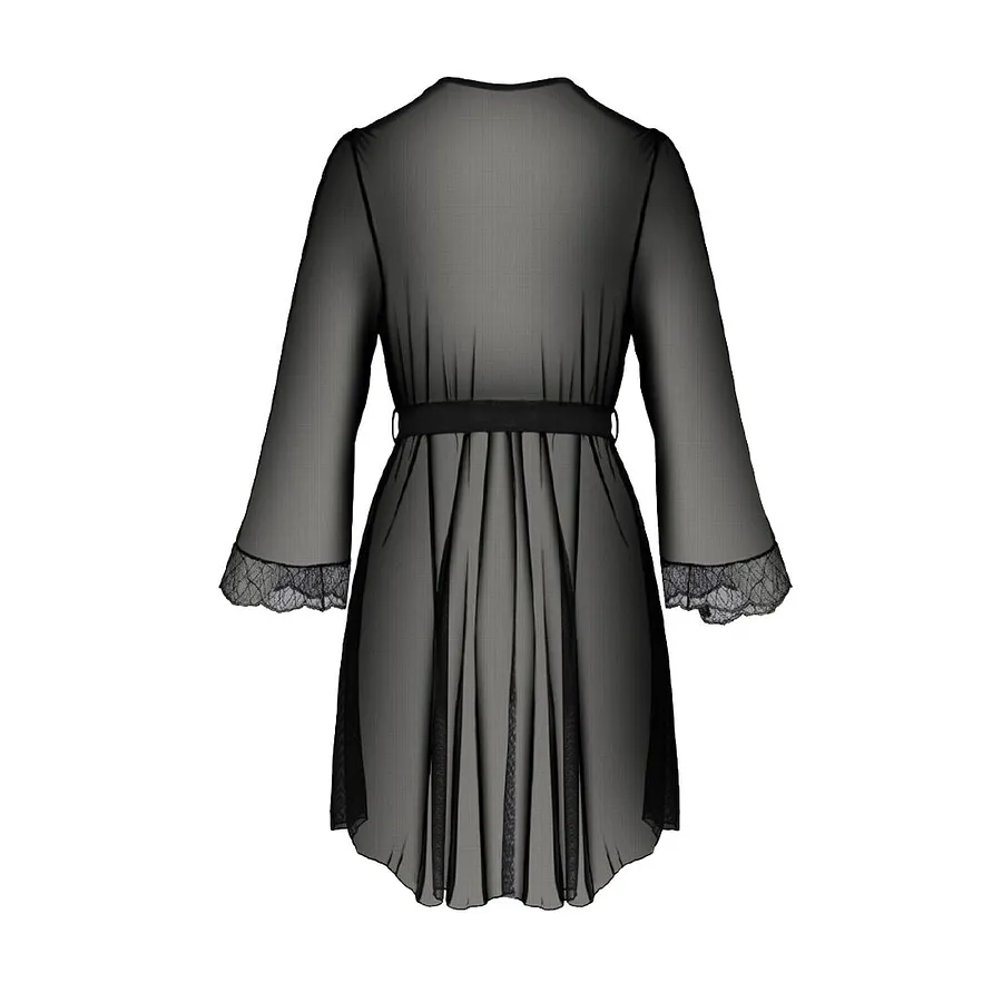 Пеньюар Passion AMBERLY PEIGNOIR , black, ажурні декольте та манжети, широкі рукави