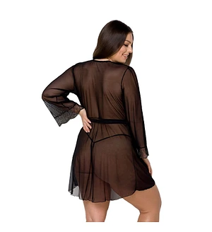 Пеньюар Passion AMBERLY PEIGNOIR , black, ажурні декольте та манжети, широкі рукави