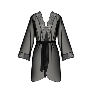 Пеньюар Passion AMBERLY PEIGNOIR , black, ажурні декольте та манжети, широкі рукави