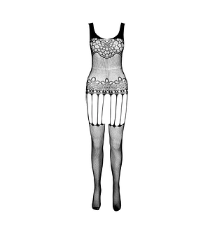 Бодістокінг Passion ECO BS001 One Size black, з доступом, імітація підв’язок, флористичний декор