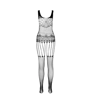Бодістокінг Passion ECO BS001 One Size black, з доступом, імітація підв’язок, флористичний декор