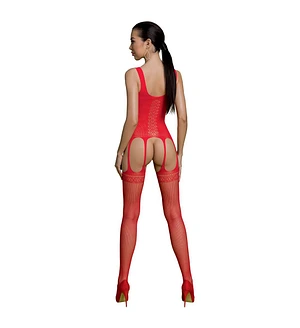 Бодістокінг Passion ECO BS007 red, з доступом, силуетний малюнок, імітація підв’язок