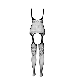 Бодістокінг Passion ECO BS008 black, з доступом, флористичний декор, імітація підв’язок