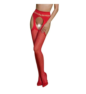 Еротичні колготки-бодістокінг Passion ECO S002 red, з доступом, геометричне плетіння