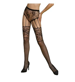 Еротичні колготки-бодістокінг Passion ECO S004 black, закриті трусики, декор, підв’язки
