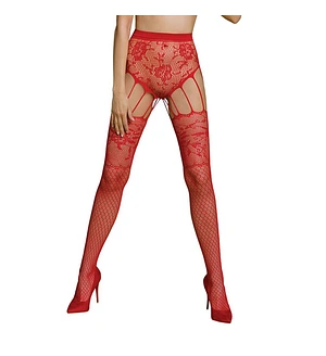 Еротичні колготки-бодістокінг Passion ECO S004 red, закриті трусики, декор, підв’язки