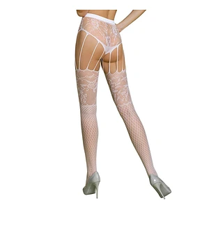 Еротичні колготки-бодістокінг Passion ECO S004 white, закриті трусики, декор, підв’язки