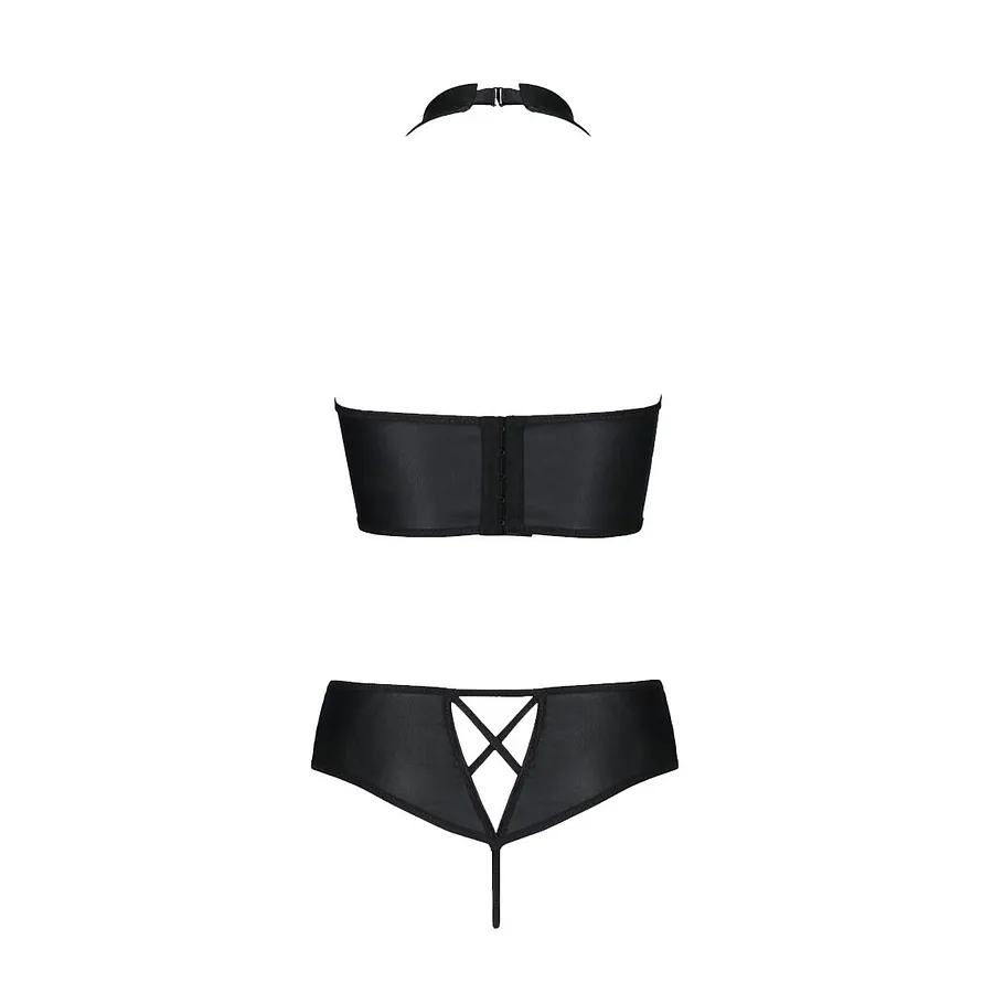 Комплект з екошкіри Passion NANCY BIKINI , бра та трусики з імітацією шнурівки