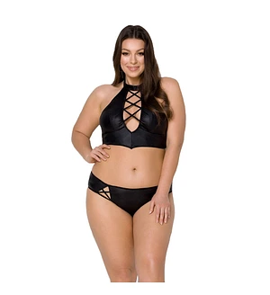 Комплект з екошкіри Passion NANCY BIKINI , бра та трусики з імітацією шнурівки