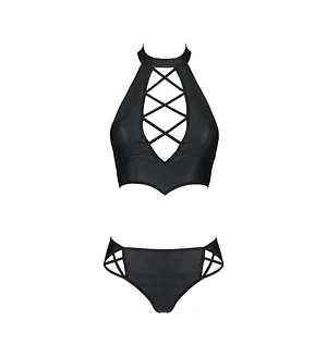 Комплект з екошкіри Passion NANCY BIKINI , бра та трусики з імітацією шнурівки