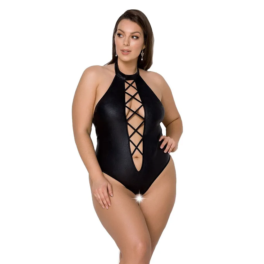Боді з екошкіри Passion NANCY BODY , з імітацією шнурівки та відкритим доступом