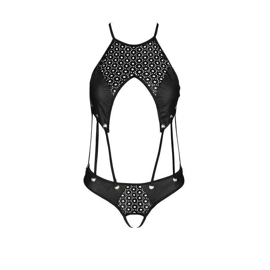 Боді з відкритим доступом Passion TASMINA BODY , , екошкіра, шнурівки, ажурні мережива