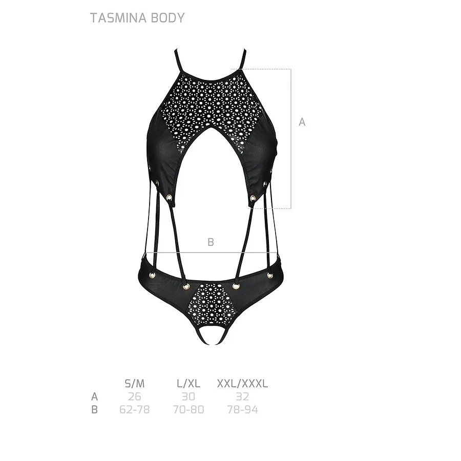 Боді з відкритим доступом Passion TASMINA BODY , , екошкіра, шнурівки, ажурні мережива