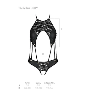Боді з відкритим доступом Passion TASMINA BODY , , екошкіра, шнурівки, ажурні мережива