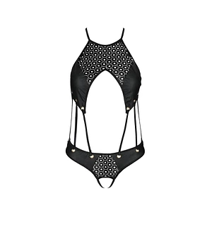 Боді з відкритим доступом Passion TASMINA BODY , , екошкіра, шнурівки, ажурні мережива