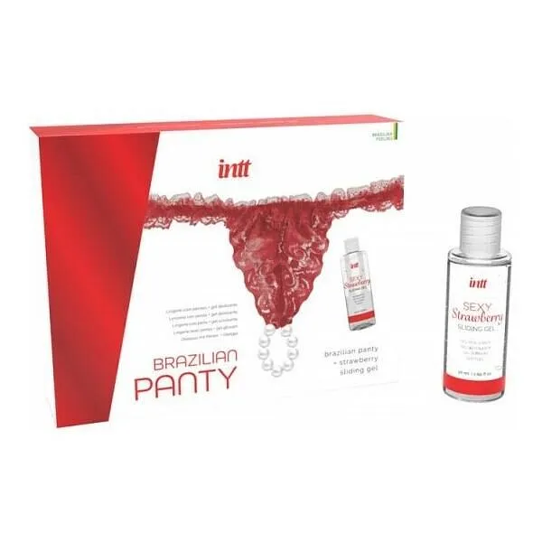 Набір Intt BRAZILIAN PANTY : трусики на резинці S- з перлинним кільцем + полунична змазка
