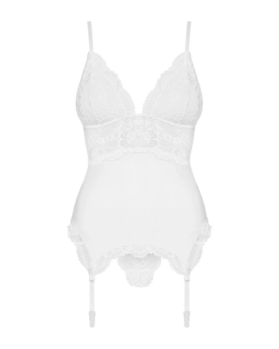 Сатиновий мереживний корсет Obsessive 810-COR-2 babydoll & thong , , корсет, танга