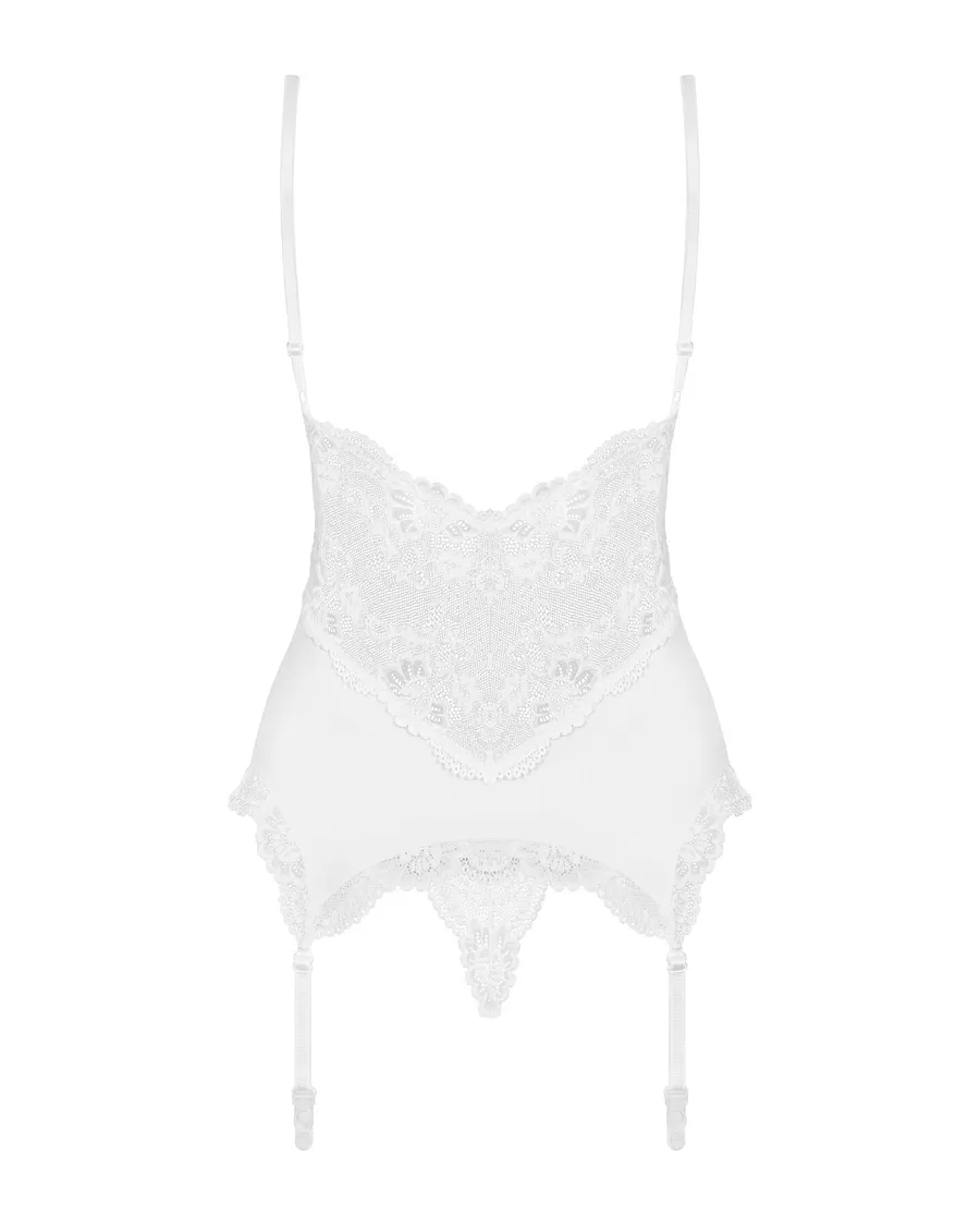 Сатиновий мереживний корсет Obsessive 810-COR-2 babydoll & thong , , корсет, танга