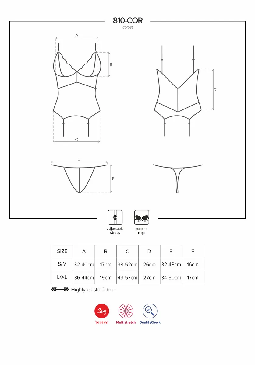 Сатиновий мереживний корсет Obsessive 810-COR-2 babydoll & thong , , корсет, танга