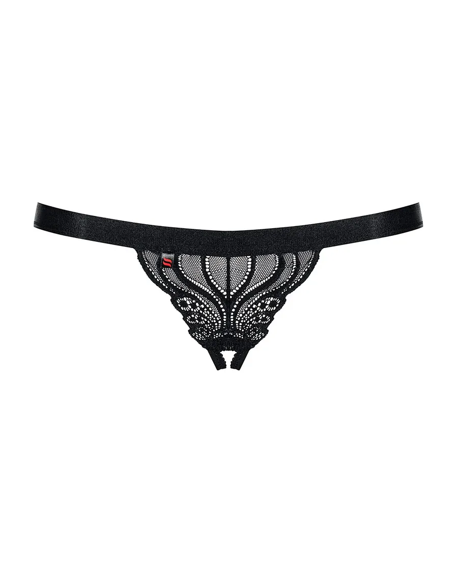 Мереживні танги з доступом Obsessive 828-THC-1 crotchless thong , чорні