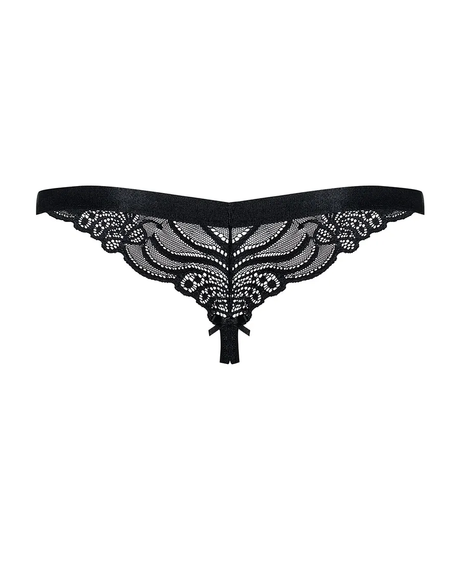 Мереживні танги з доступом Obsessive 828-THC-1 crotchless thong , чорні