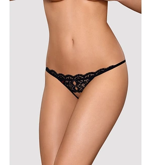 Мереживні танги з двома отворами Obsessive 831-THC-1 crotchless thongL/XL, чорні, бантики
