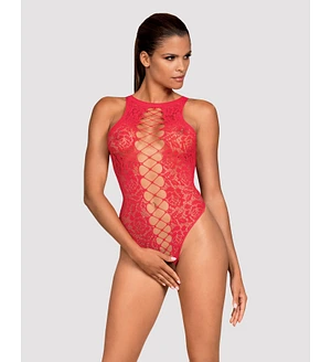 Ажурний бодістокінг із ефектом шнурівки Obsessive B120 teddy red S/M/L, червоний