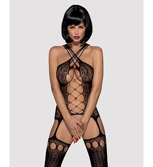 Бодістокінг Obsessive Bodystocking G313 S/M/L, шнурівка, геометричний декор