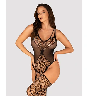 Ажурний бодістокінг під павутину Obsessive Bodystocking G325 black S/M/L, чорний, комбінезон