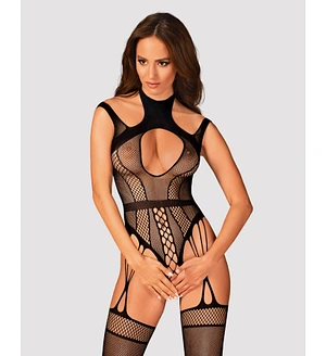 Ажурний бодістокінг з отворами Obsessive Bodystocking G327 black S/M/L, комбінезон, з доступом