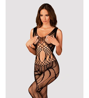 Сітчастий бодістокінг з вирізами та малюнком Obsessive Bodystocking G328 S/M/L, чорний, комбінезон