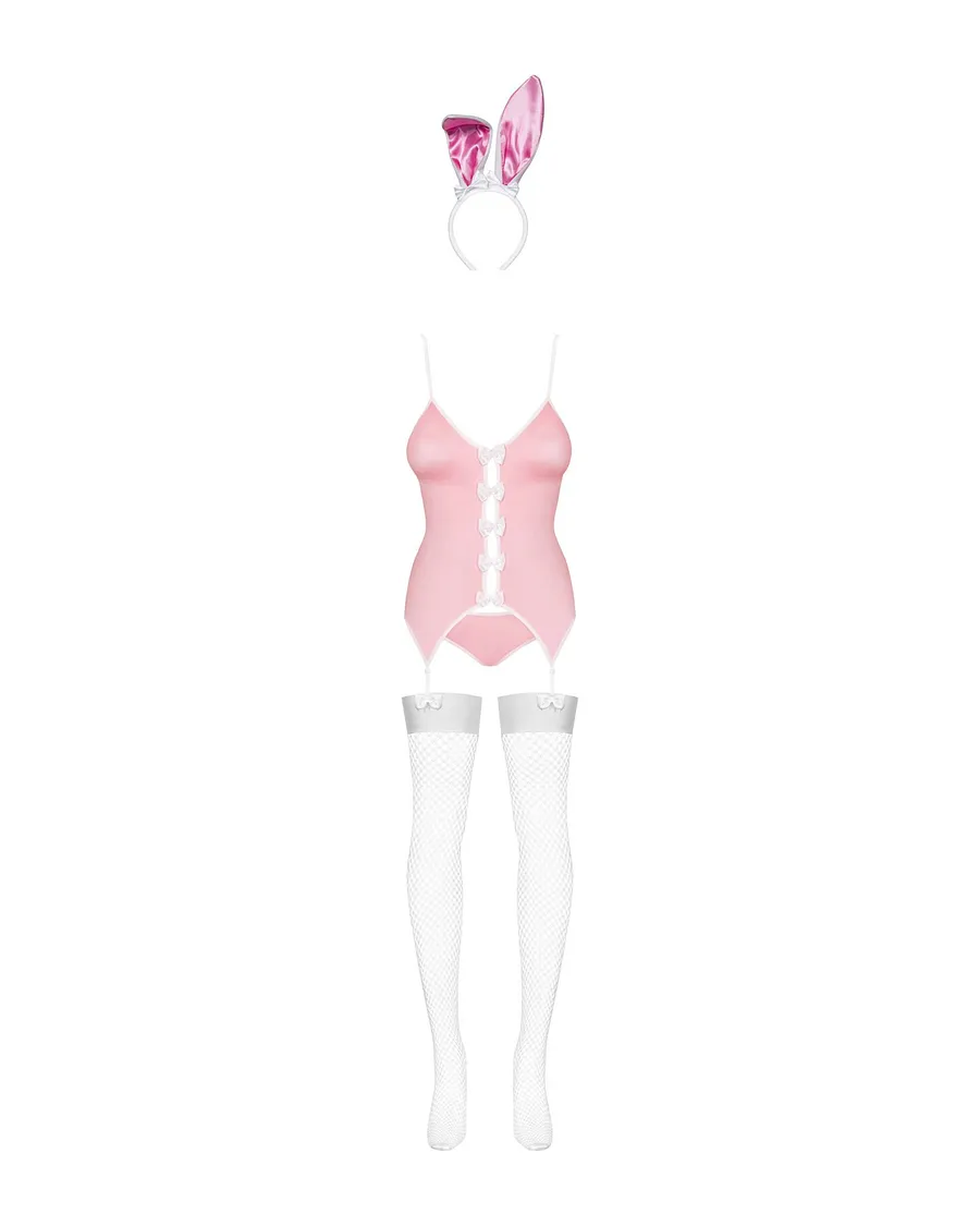 Еротичний костюм зайчика Obsessive Bunny suit 4 pcs costume , рожевий, топ з підв’язками